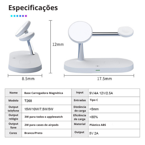 Base Carregadora por Indução Magnética 4 em 1